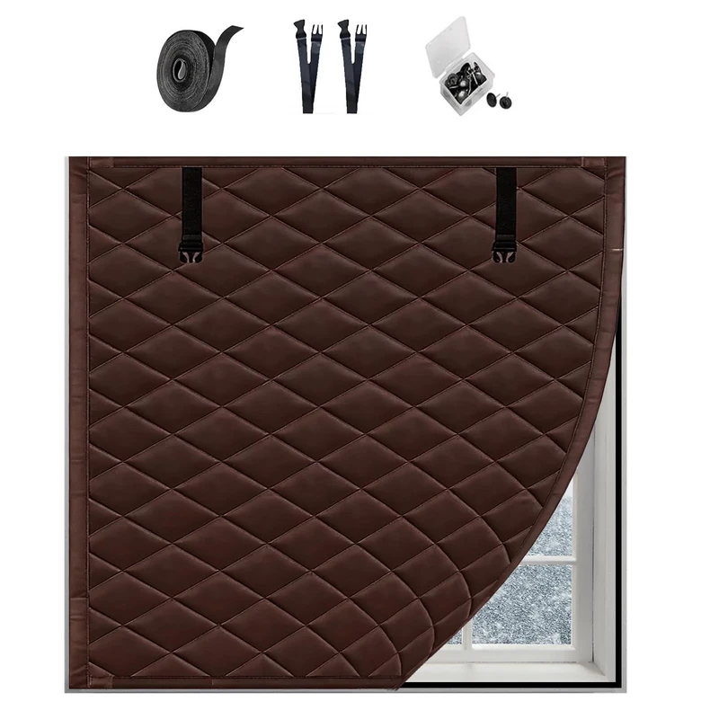 Window Insulation Kit Thermal Window Curtain Insulated Window Cover Windows Draft Blocker With Heavy Cotton Black Brown Gray(Brown,140x270cm) - Image 1