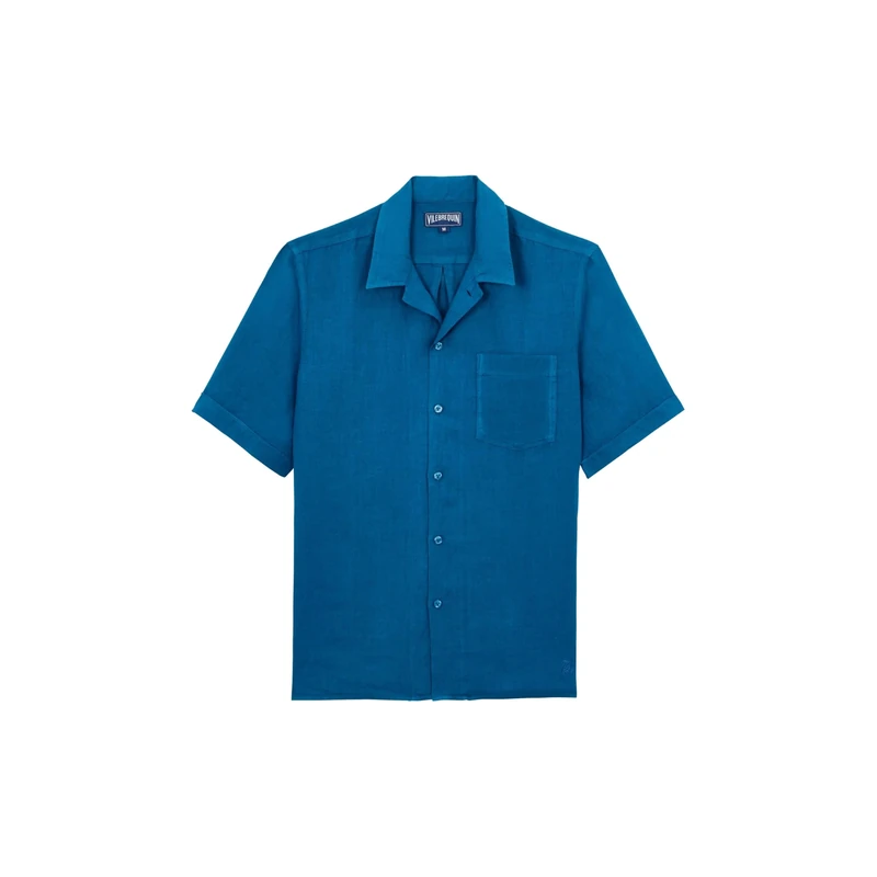 Vilebrequin, Bowling Linen Shirt Solid, M, Peacock
