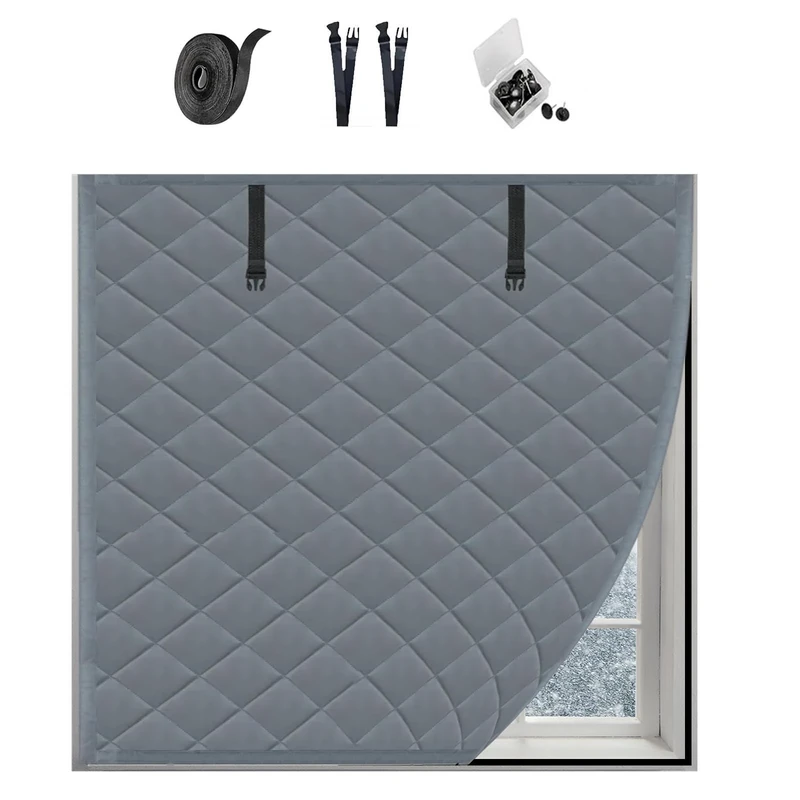 Window Insulation Kit Thermal Window Curtain Insulated Window Cover Windows Draft Blocker With Heavy Cotton Black Brown Gray(Gray,130x290cm)