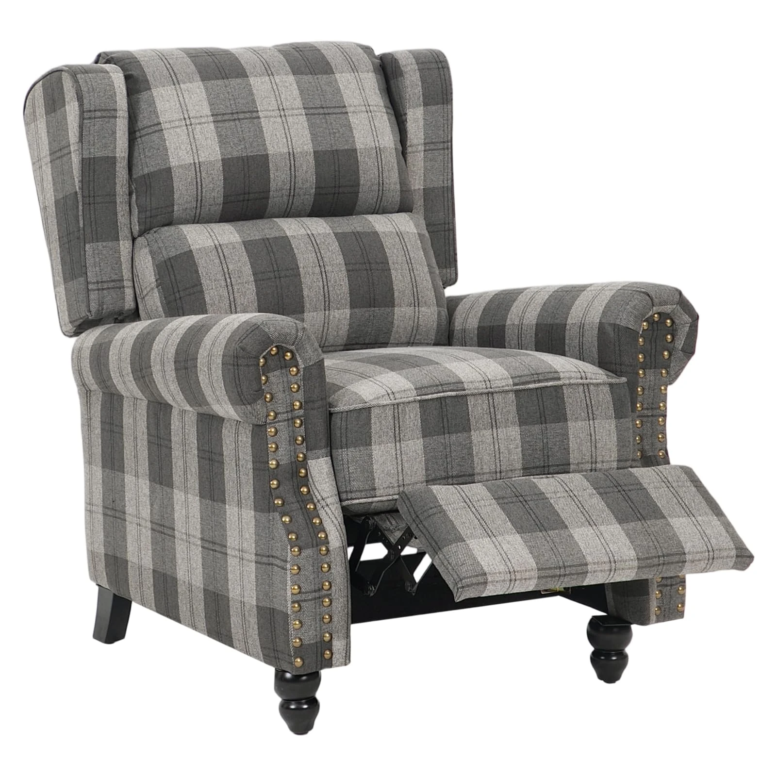 Warmiehomy Modern Linen Recliner Chair High Back Reclining Chairs Thick Padding Occasional Reclining Armchair with Wood Legs for Living Room Bedroom Home (Tartan)