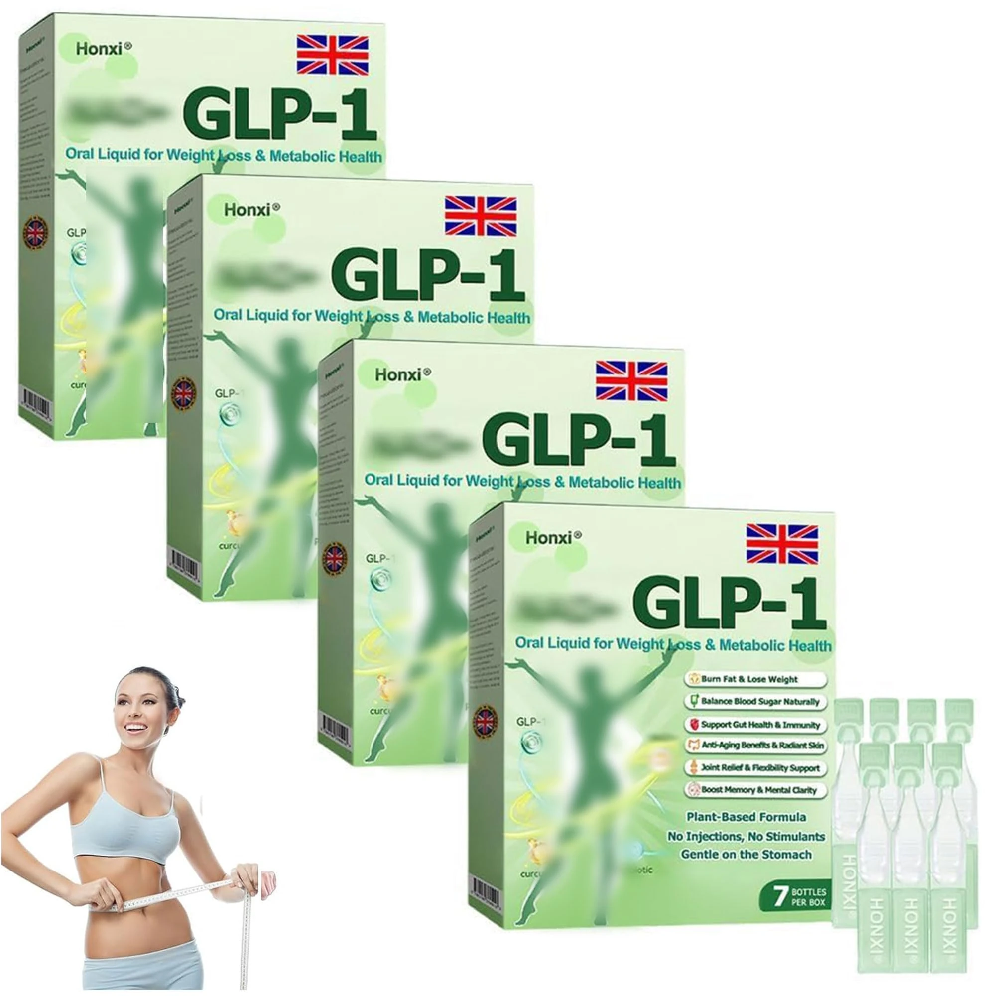 GLP-1 Six-in-One Health Solution OralLiquid, Advanced GLP-1 Oral Liquid, Multi-Action GLP1 Drops, GLP-1 WeightLoss Drops, Natural Plant Extract, for Men & Women（4 Box*7Pcs）