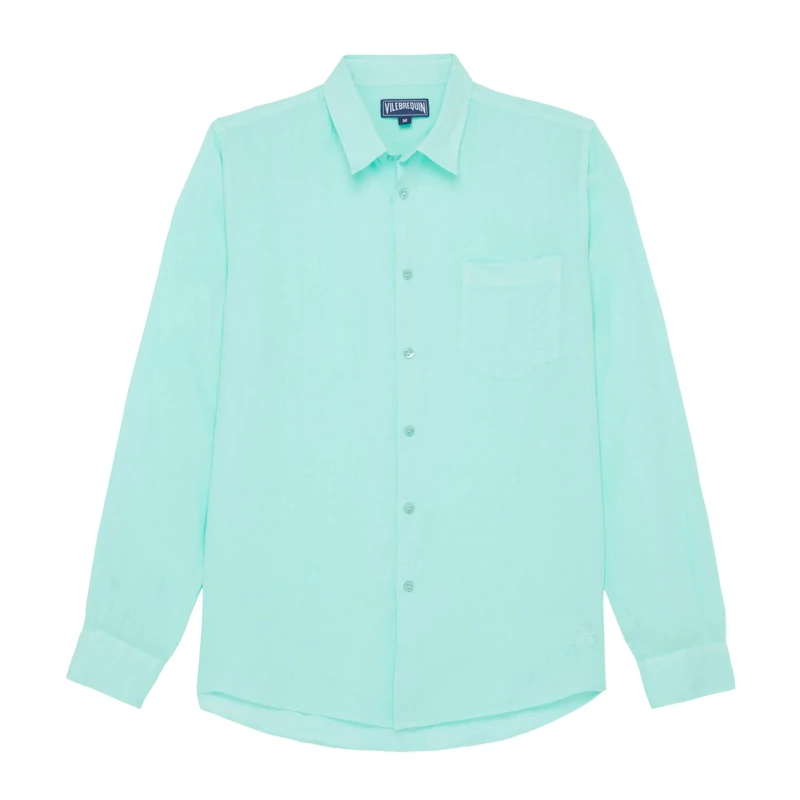Vilebrequin, Men Linen Shirt Solid, L, Caraibes, L, Caribbean