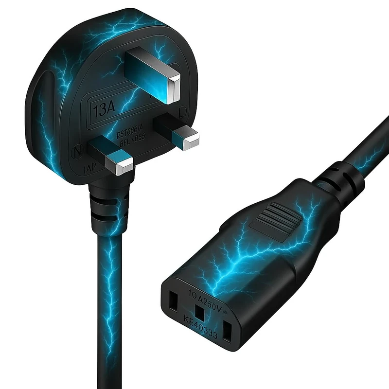 13A Fused UK Power Cable 1.5M – 3 Pin Mains Power Lead, Universal Kettle Lead AC Cord for PC, Laptop, Monitors, Smart TV, Printers, Electric Kettles, Rice Cookers & Appliances
