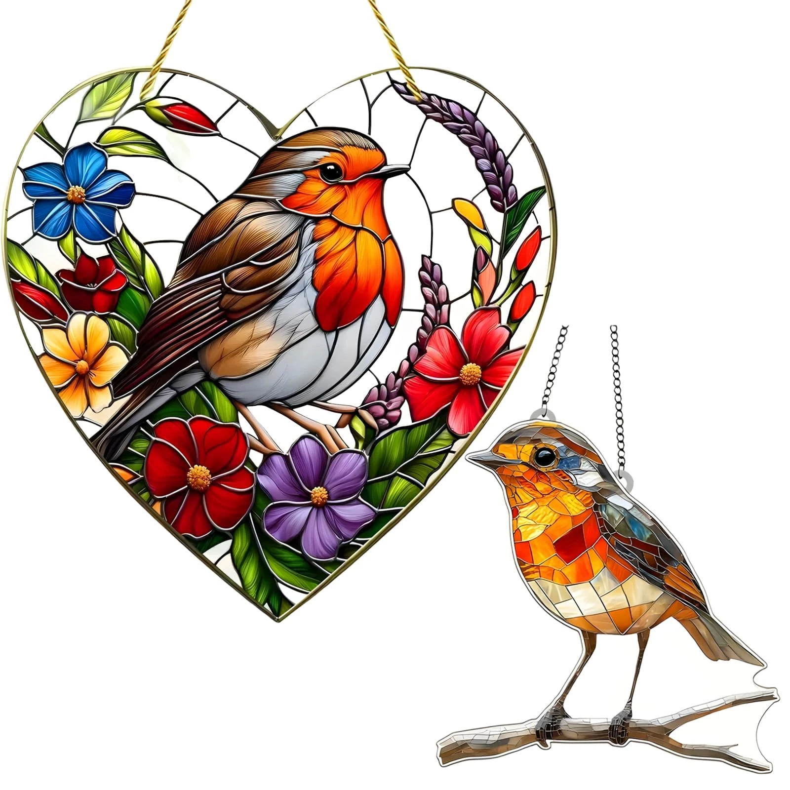 Robin Gifts Sun Catcher, 2 Pack Hanging Ornaments for Windows Decorations, Garden Decorations That Reflect Light, (20 * 20 CM/7.8 * 7.8 Inch) Acrylic Suncatchers for Indoor and Outdoor Use