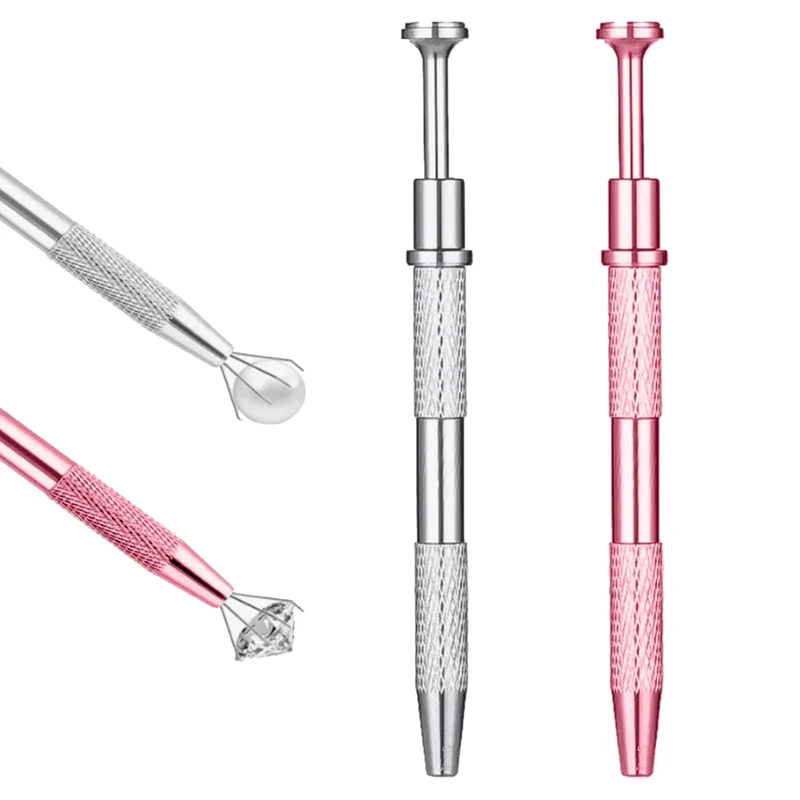 2 Pcs Piercing Ball Grabber,Mini Grabber Pen Stainless Steel 4 Prongs Tool,Multifunctional Claw Tweezers Piercing Ball Holder for Jewelry Craft, Piercing BallHolder, (Pink, Silver)