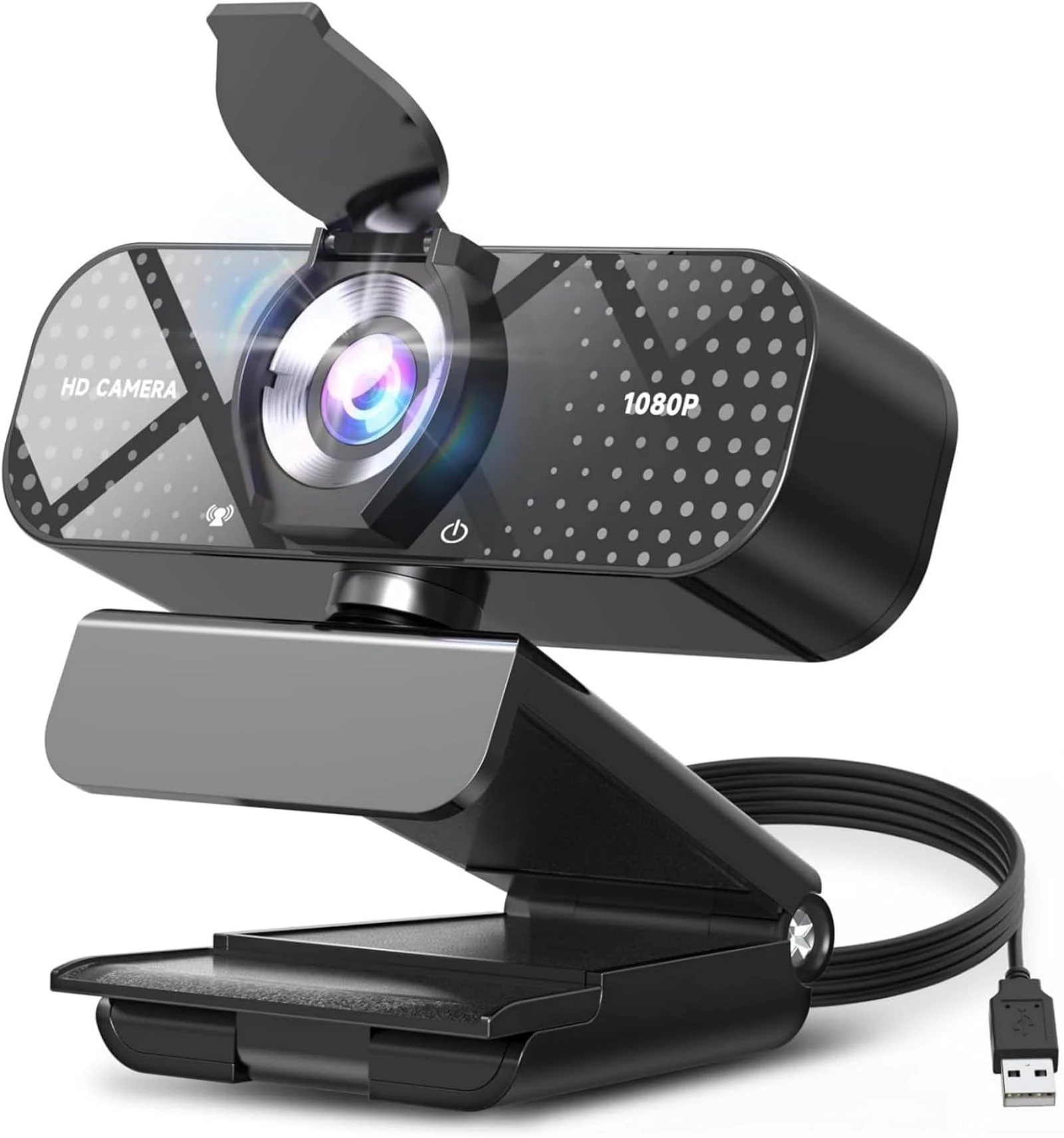 TRAUSI 1080P HD Webcam with Microphone, Noise Cancellation, Privacy Cover, Wide-Angle Lens, Auto Light Correction, Plug & Play USB Webcam for Laptop, Desktop, PC, Mac, Zoom, Skype, Streaming Black