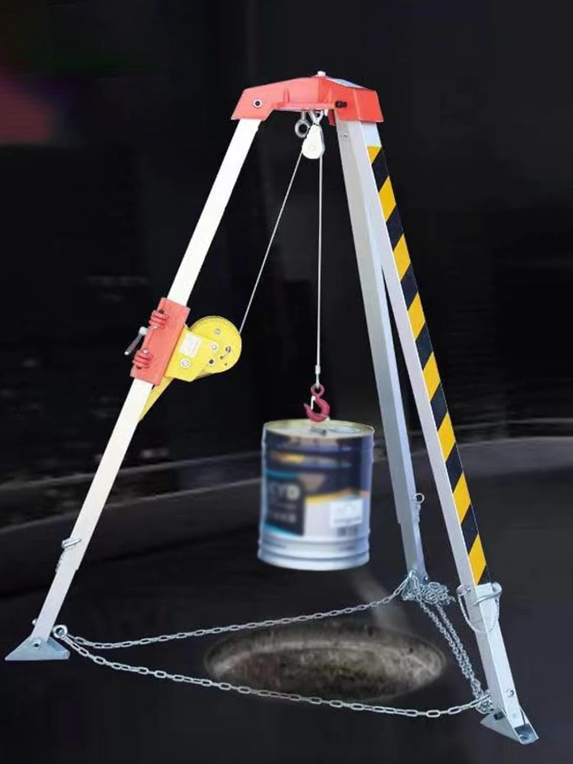 Portable Confined Space Tripod with Manual Winch & Safety Harness - Fall Protection Kit for Rescue & Lifting Equipment, Ideal for Construction & Industrial Use