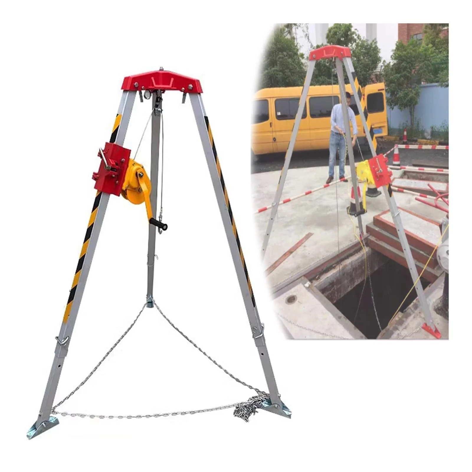 WQPMNYG Industrial Tripod Lifting Equipment for Fire & Sewer Rescue – 1800LBS Winch, Fall Protector & Safety Belt for Emergency Retrieval in Tight Spaces