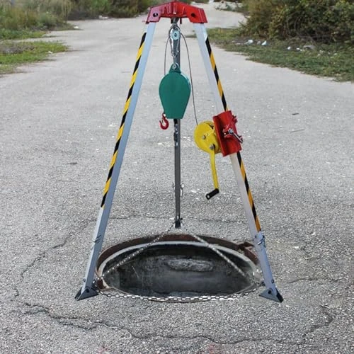 WQPMNYG Heavy-Duty Rescue Tripod, Aluminum Fire Safety Tripod for Confined Spaces, Foldable Fall Protection Kit, Industrial Tripod for Emergency Situations