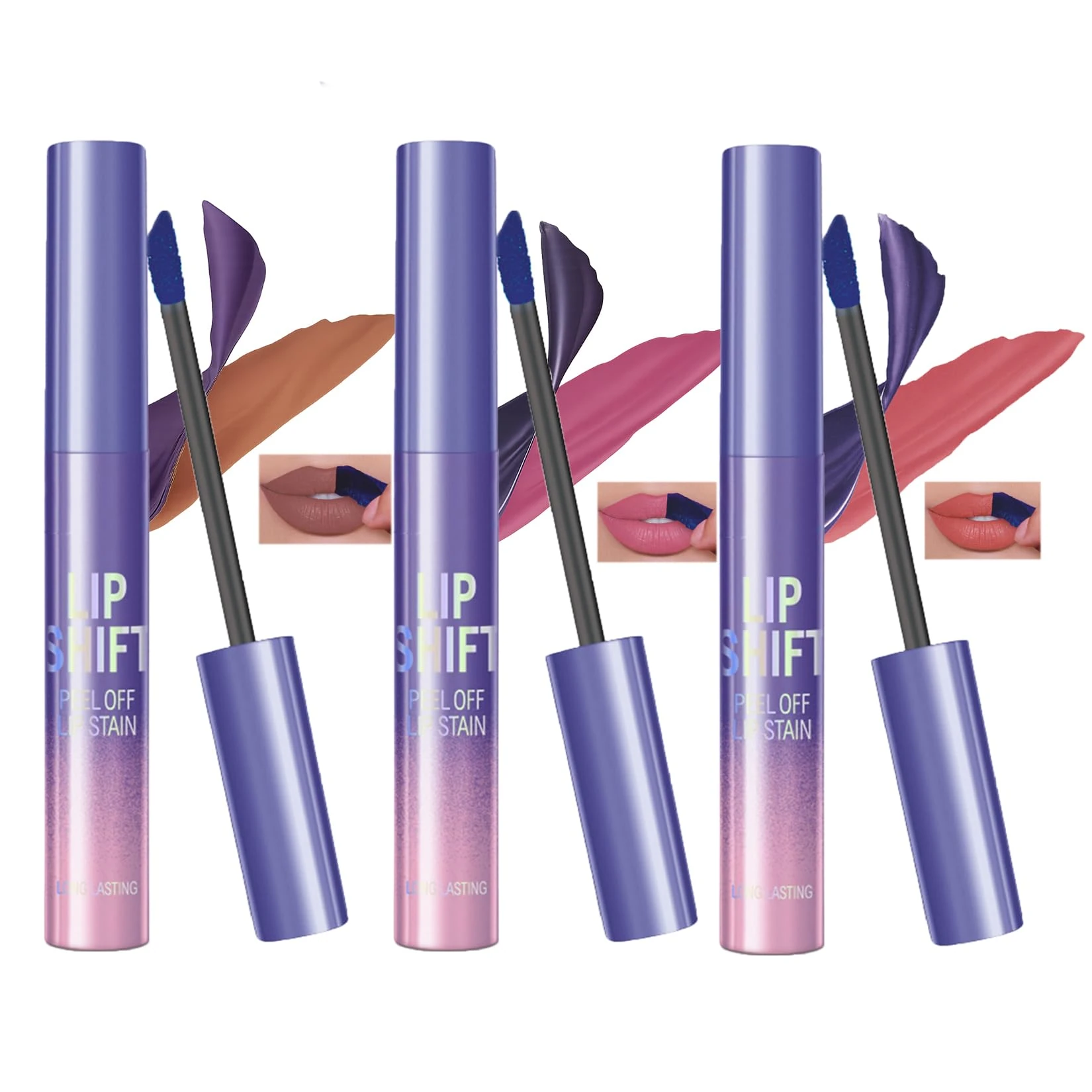 Sharp-Tip Peel-Off Lip Liner & Lip Gloss Set – Smudge-Proof & Waterproof, Long-Lasting Matte Tint Stain Pen for Women Girls – Non-Sticky Hydrating Glitter Glaze with Bold Color (3PCS-B)