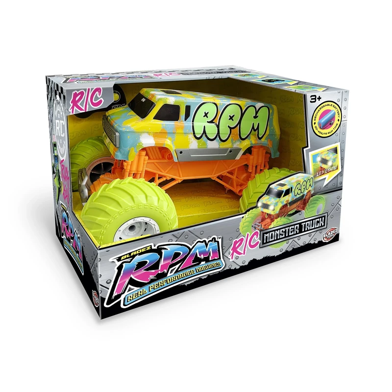 BLADEZ RPM RC Mega Monster Truck, Real Performance Machine, Full Function Radio Control, All Terrain Vehicle, Neon Design, 1 10 Scale, RPM Toyz