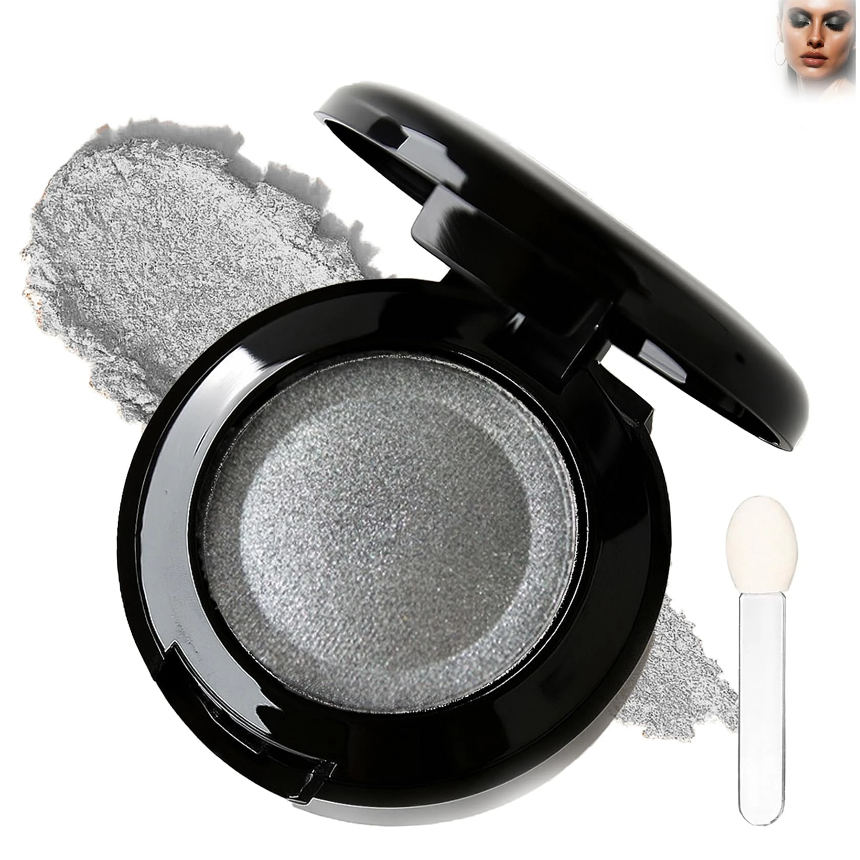 Waterproof Shimmer Eyeshadow – High pigment, smudge-proof, and long-lasting formula, Includes mirror & brush for quick touch-ups, Perfect for day-to-night eye makeup (3#Smoke Grey)