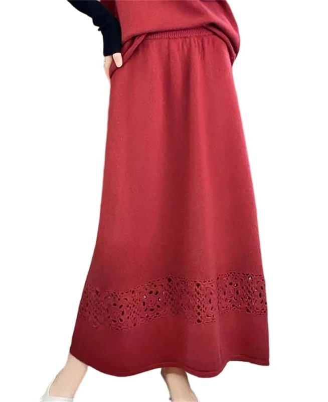 Dvbfufv Women's High Waist Mini Merino Wool Knit Skirt Spring Winter Stretch Umbrella Skirts Red