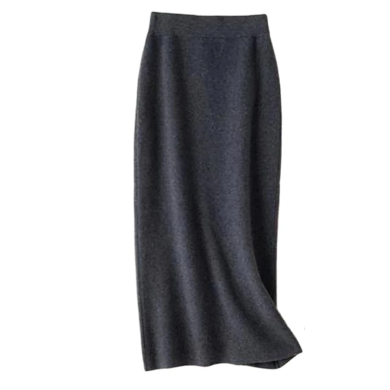 Women's Merino Wool Mini A-Line Knitted Skirt Spring Winter Elastic Waist Preppy Style Skirts