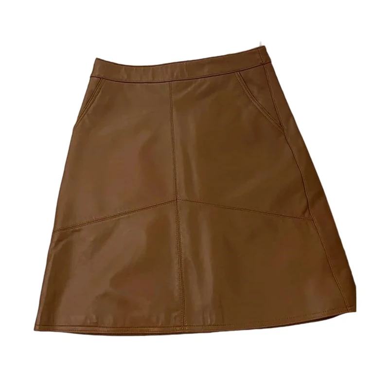 Women's High Waist Mini Leather Skirt Fashion Korean Style Elegant Skirts Brown
