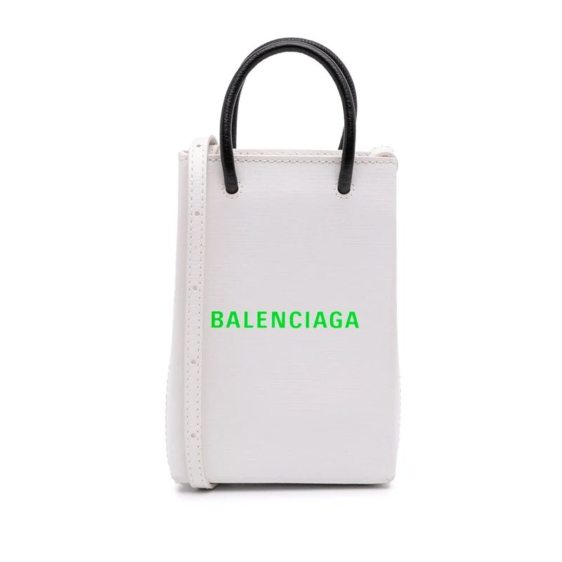 Balenciaga Pre-Loved Mini Calfskin Logo Shopping Phone Holder