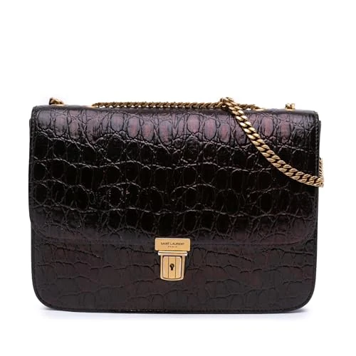 Saint Laurent Pre-Loved Croc Embossed Leather Tuc Chain Shoulder Bag