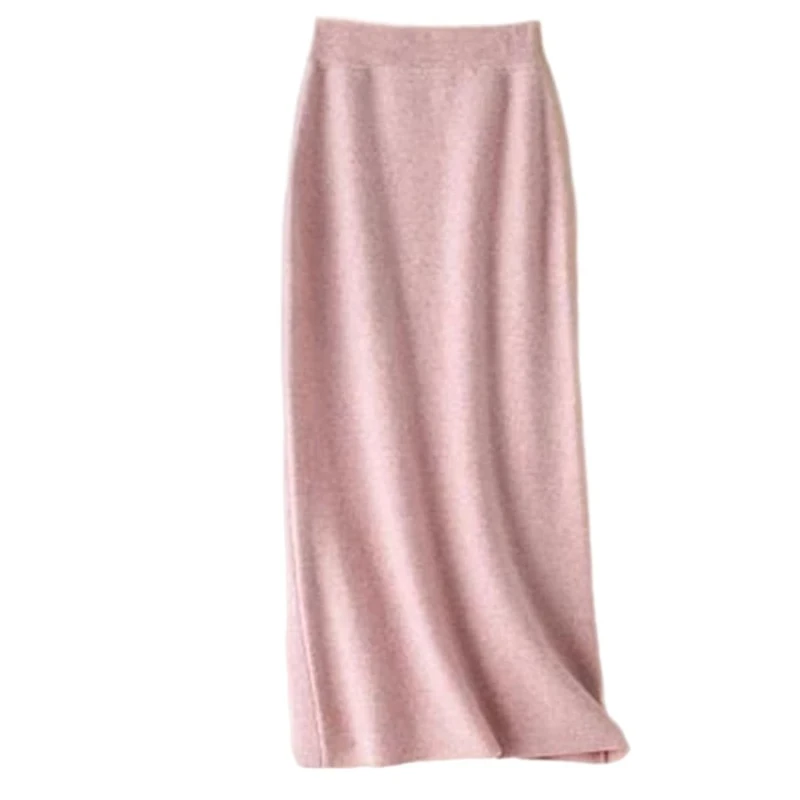 Women's Merino Wool Mini A-Line Knitted Skirt Spring Winter Elastic Waist Preppy Style Skirts