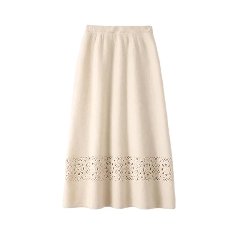 Dvbfufv Women's High Waist Mini Merino Wool Knit Skirt Spring Winter Stretch Umbrella Skirts Beige