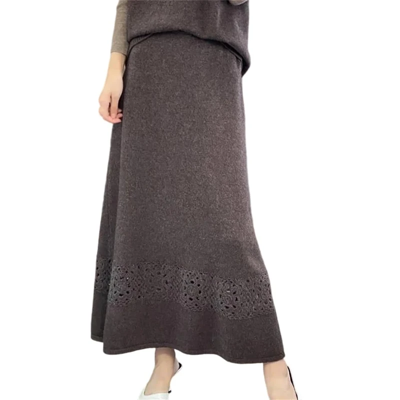 Dvbfufv Women's High Waist Mini Merino Wool Knit Skirt Spring Winter Stretch Umbrella Skirts Dark Brown