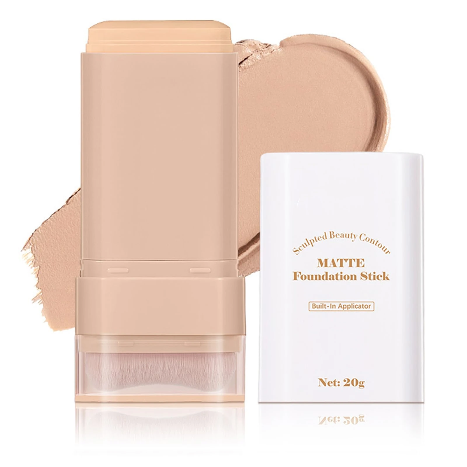 Matte Foundation Stick with Brush - Waterproof Full Coverage Concealer Stick for Smooth Even Glabrous Skin Tone, Lightweight Hydrating Makeup Buildable Long Lasting Adaptive Cream (#3Warm Beige)