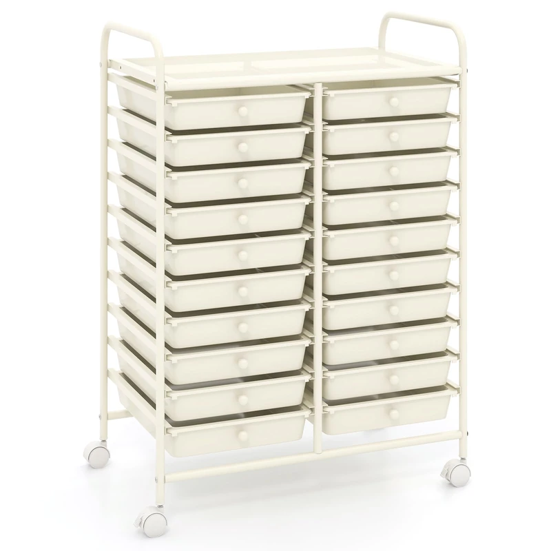 FANTASK Bathroom Trolley, Metal Plastic, White, 20 Schubladen - Image 1