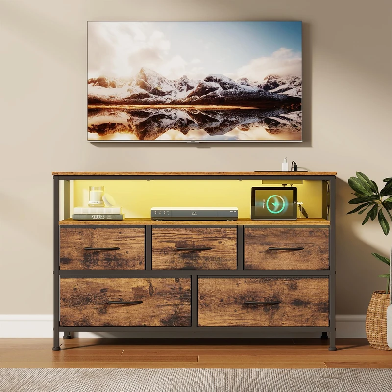 SONGMICS Chest of Drawers, Storage Unit, Steel, MDF, Non-Woven Fabric, for Bedroom, LGS723KD03