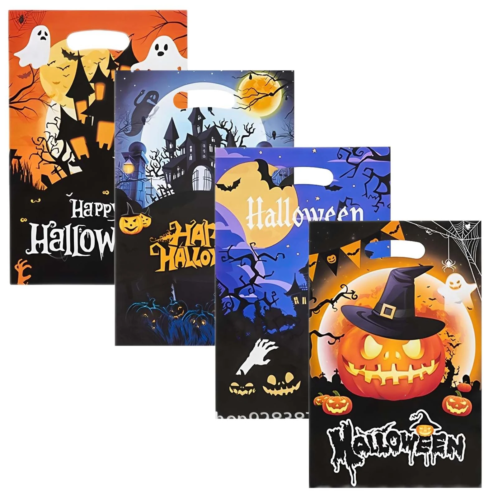 100 Pcs Halloween Treat Bags, Halloweens Candy Gift Bagss, Trick or Treat Candy Bagss, Halloween Candy Wrapping Bags, for Kids Halloweens Party Birthday Supplies (Multicolor-A)