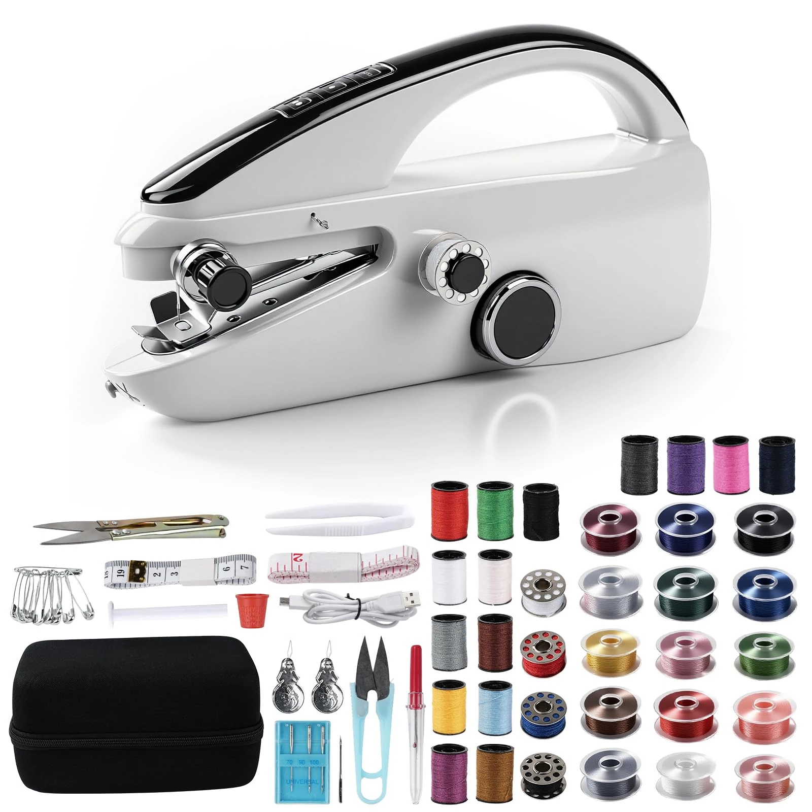 Portable Sewing Machine for Beginners, Handheld Electric Sewing Machine with Storage Box, 20 Threads, Scissors, Dual Power For Quick Home Repairs & DIY Crafts