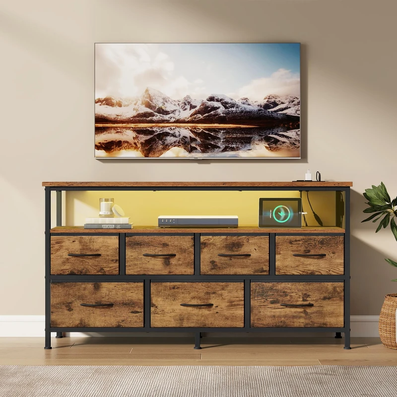 SONGMICS Chest of Drawers, Storage Unit, Steel, MDF, Non-Woven Fabric, for Bedroom, Closet, LGS733KD03