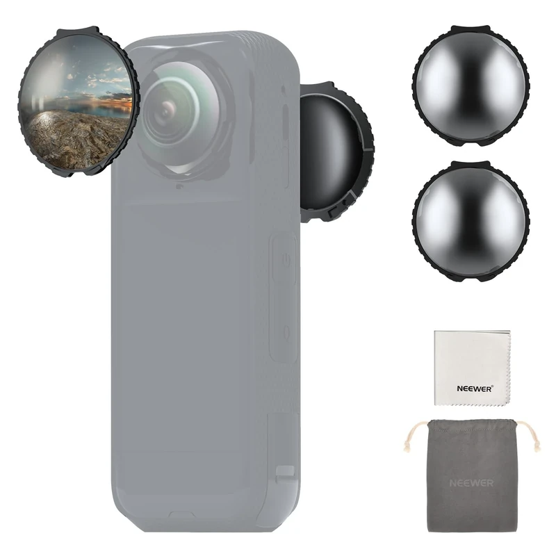 NEEWER ND Filters Compatible with Insta360 X5, ND64 Lens Filter Set, 6 Stops Light Reduction Screw On Auto Detect Multicoated Optical Glass Neutral Density, Action Camera Accessories, 2 Pack