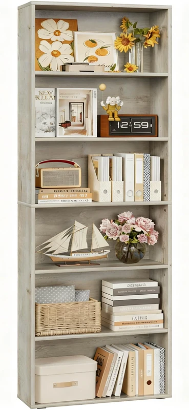 IRONCK Bookcase, 6 Tier Bookshelf, Open Storage Shelf, Tall Shelving Unit, Free Standing Display Shelf for Living Room, Home Office, Dinning Room, 60x23.5x180cm (Beige Maple)