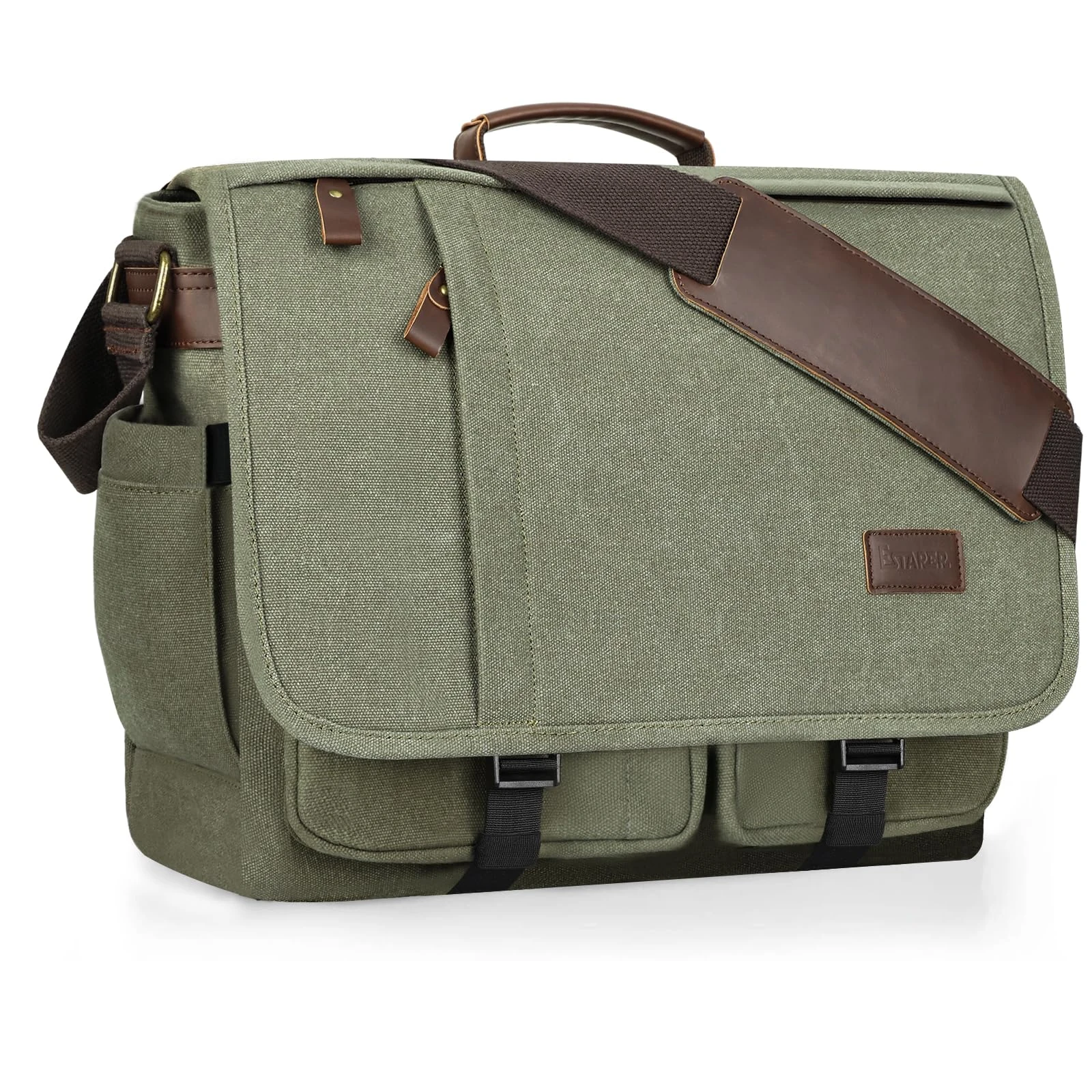 Estarer Messenger Bag 17.3 Inch Upgraded, Water-resistant Canvas Laptop Bag, Computer Shoulder Bag for College Travel Work (Green)