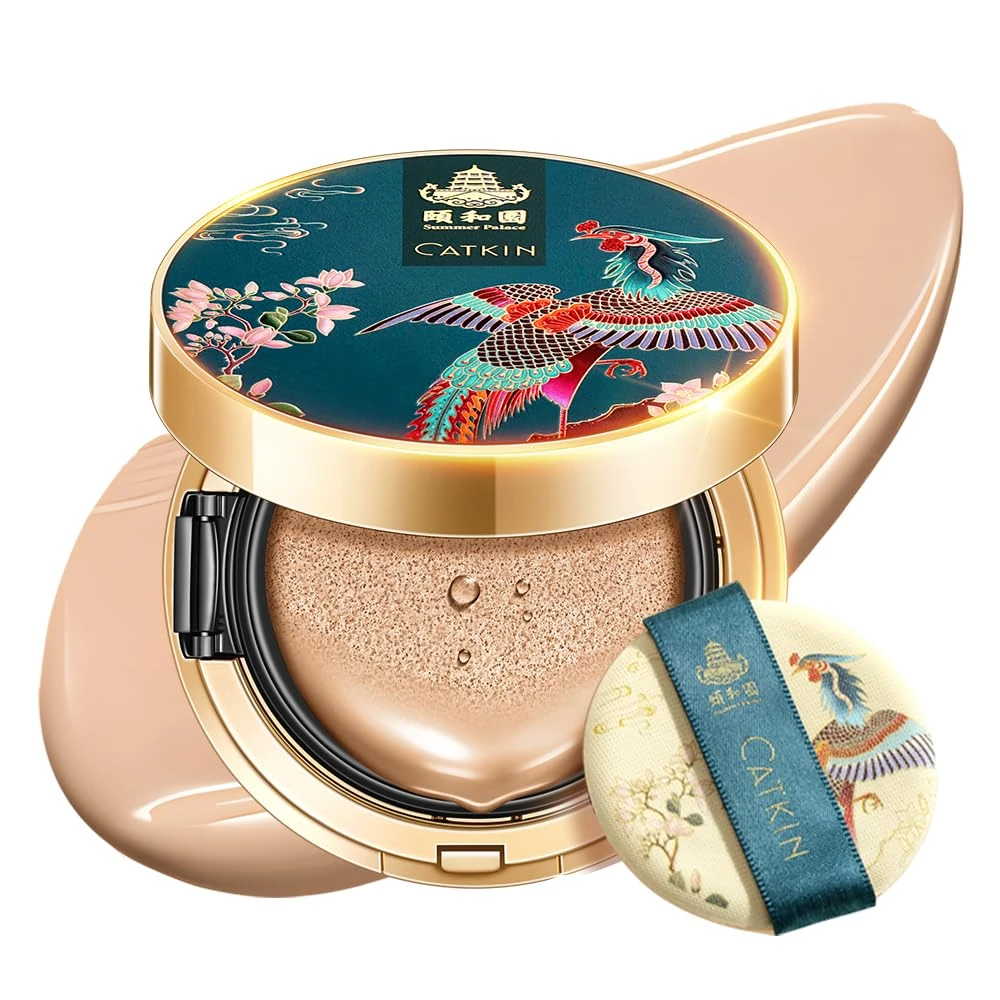 CATKIN Phoenix Cushion Foundation Buildable Coverage Anti-Aging Serum Makeup, Sheer Satin Finish, Refill Included, 13g*2