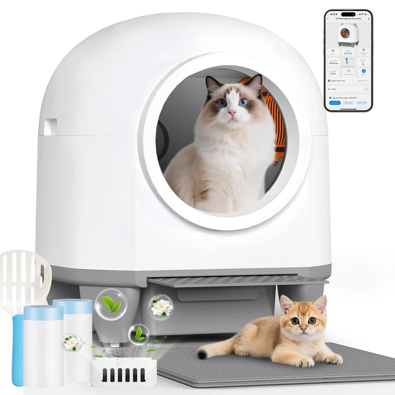 JUMMICO Self-Cleaning Litter Box, 90L XXL Automatic Cat Litter Box for Large Cats/Multiple Cats, Smart App Control, Health Monitoring, Odour Control, 10-Day No Clean Needed