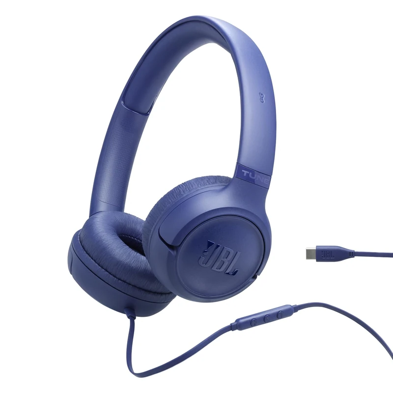JBL Tune 530 C Comfort Fit Wired On Ear Headphones with Microphone, JBL Pure Bass Sound, EQ Presets, USB-C Connectivity, Foldable Design and Tangle-Free Cable, Blue - Image 1