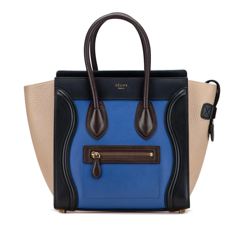 Celine Pre-Loved Micro Tricolor Leather Luggage Tote Bag
