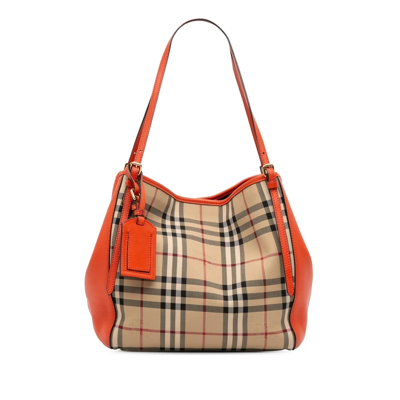 Burberry Haymarket Check Canvas & Leather Tote - Orange Brown