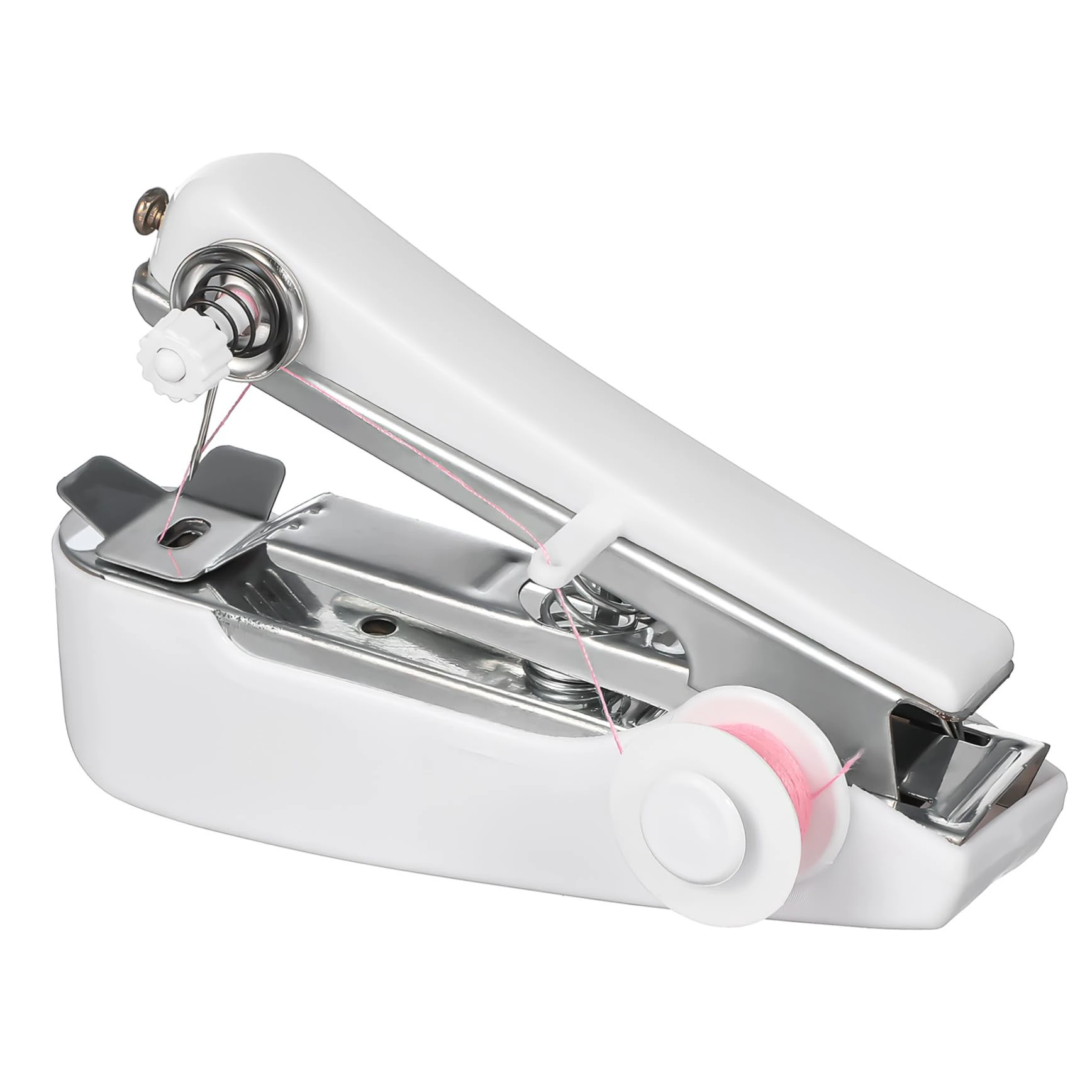 Uonlytech Mini Handheld Sewing Machine Portable for Quick Stitching Home Fabric Repair Stainless Steel Handy Stitching Tool for Beginners and Travel Use Random Color
