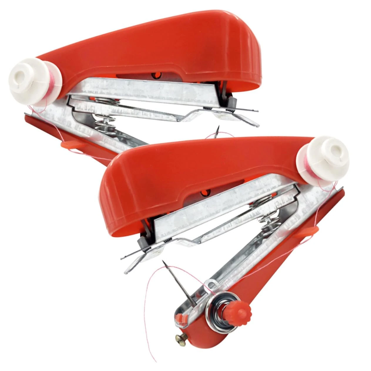 EXAOMBLE 2pcs Portable Handheld Mini Sewing Machine Red Manual Mending Tool Compact Sewing Accessories for Home Travel Craft Repairs