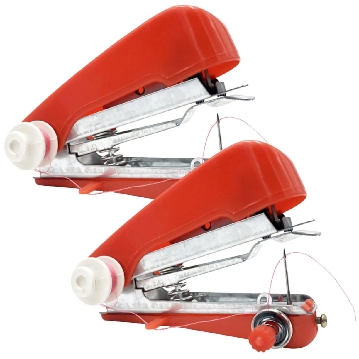 TEMPNAP 2pcs Portable Mini Sewing Machine Ergonomic Handheld Mending Tool with Thread and Basic Supplies for Clothing Silk Denim Crafts Home Use