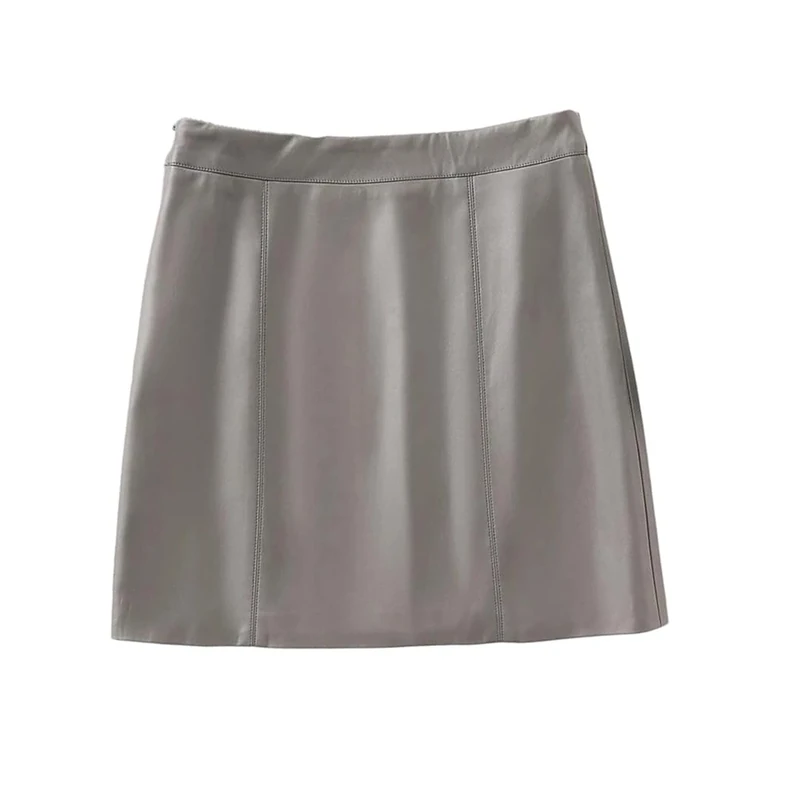 Women Genuine Leather Mini Skirt High Waist Spring Sheepskin Bodycon Slim Skirts with Belt