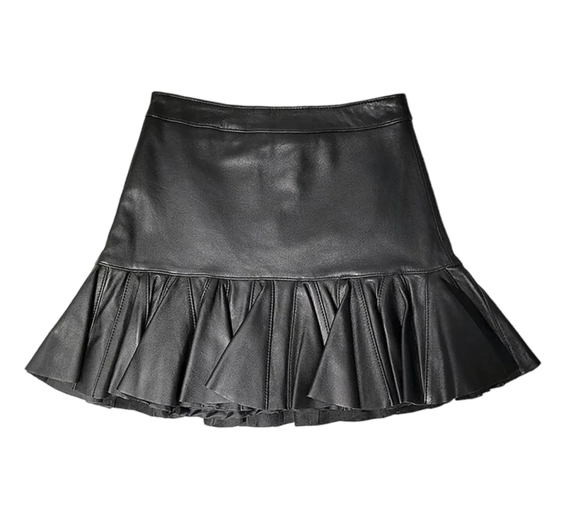 Women's Genuine Leather Mini Skirts Sheepskin Hip Wrap Fishtail Skirt High Waisted Slim Fit A Line Skirt Black