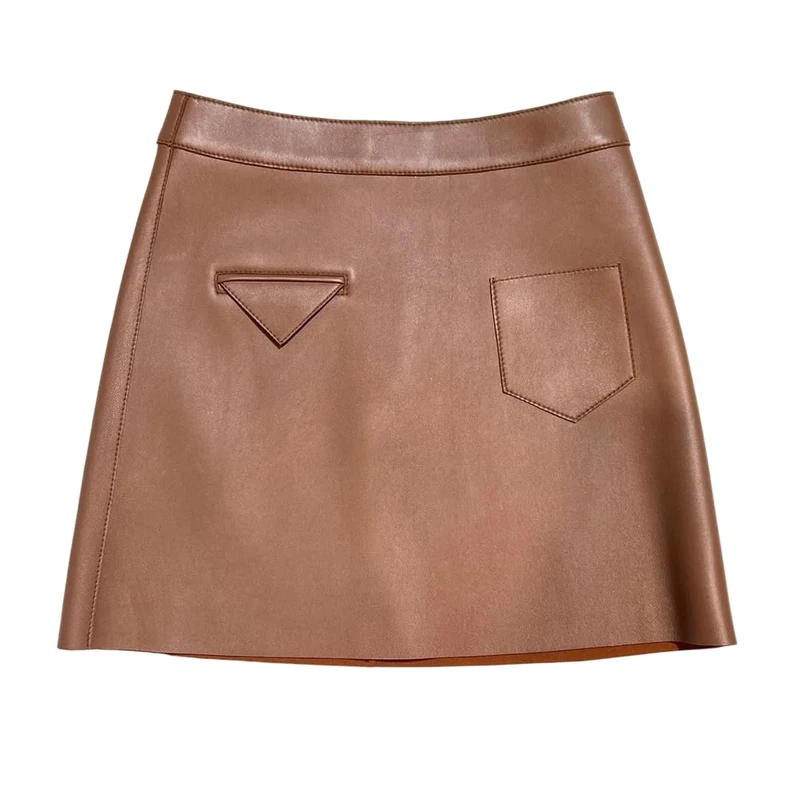 Women Solid Sheepskin Skirt Mini Genuine Leather A-Line Skirts Spring Fall