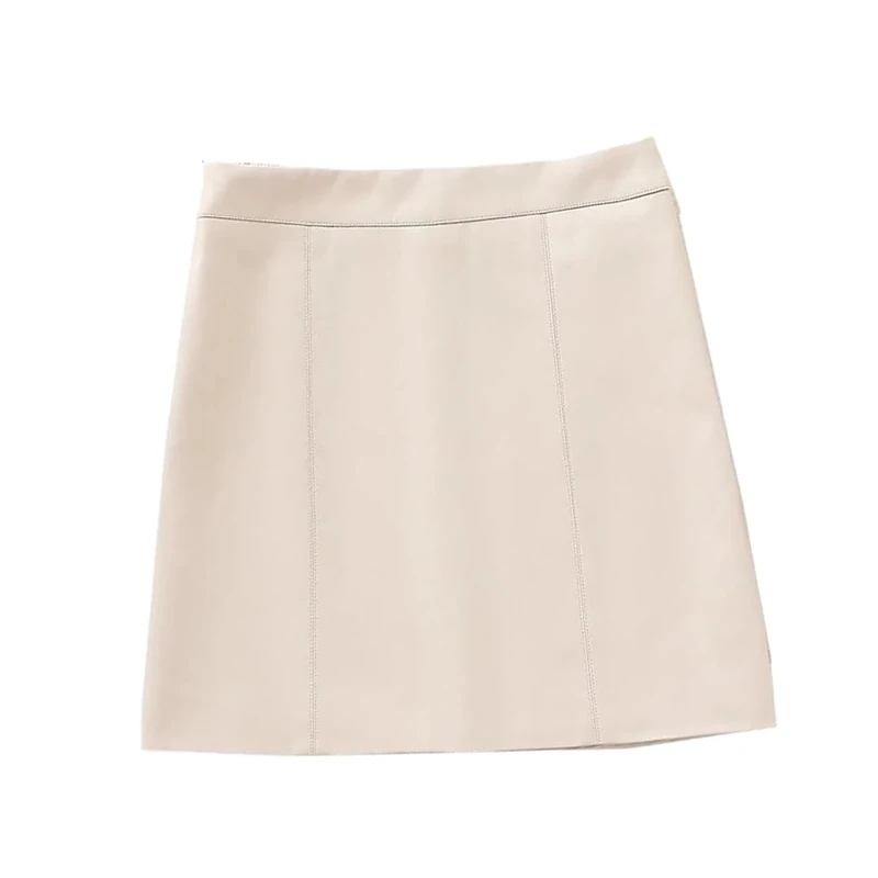 Women Genuine Leather Mini Skirt High Waist Spring Sheepskin Bodycon Slim Skirts with Belt