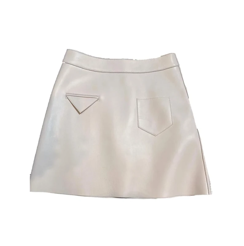 Women Solid Sheepskin Skirt Mini Genuine Leather A-Line Skirts Spring Fall