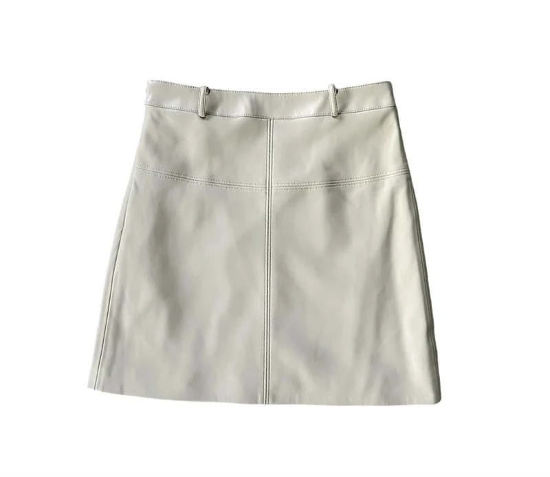 Women Genuine Leather Skirt Mini with Belt Skirts Fall Winter