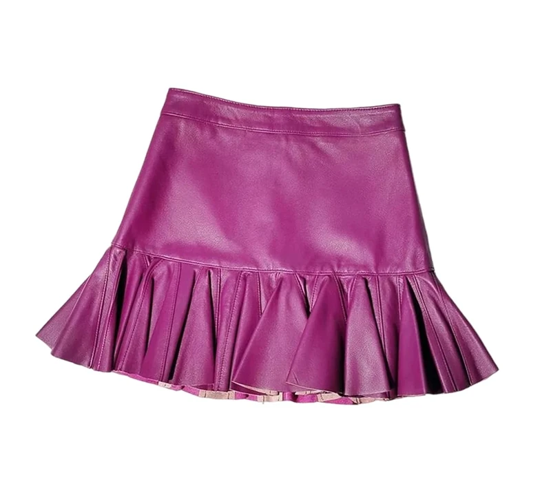 Women's Genuine Leather Mini Skirts Sheepskin Hip Wrap Fishtail Skirt High Waisted Slim Fit A Line Skirt Purple