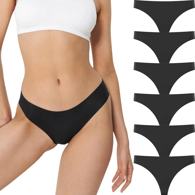 InfiniZer 6 Pack Seamless Thongs for Women, Low Rise No Show Ladies Underwear Sexy Panties Stretch Breathable Knickers Multipack