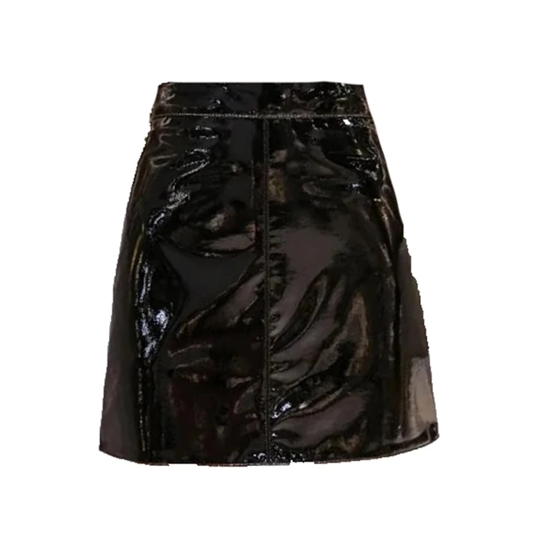 Women Mini Genuine Leather Skirt A-Line Skirts Spring Fall Black